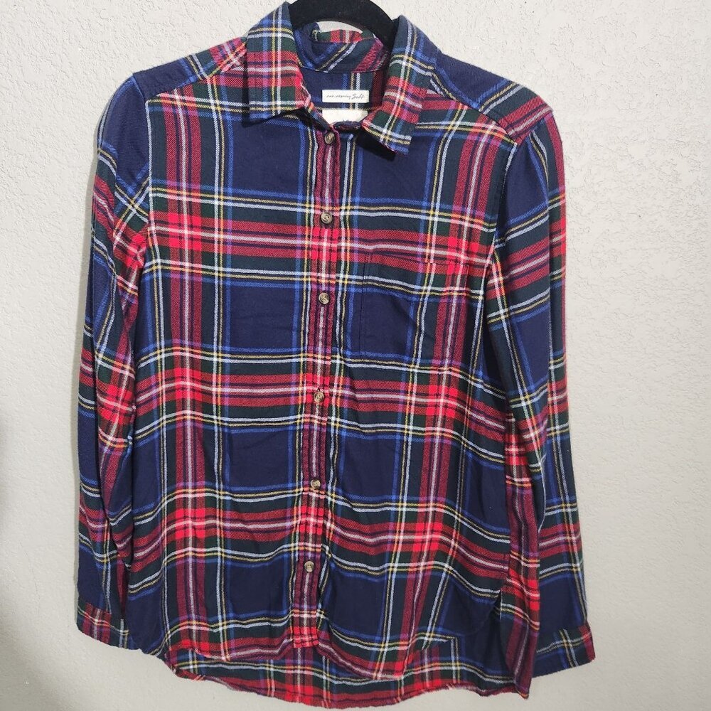 American Eagle Outfitters Amazingly Soft Boyfriend Fit Plaid Button-Up Shirt S